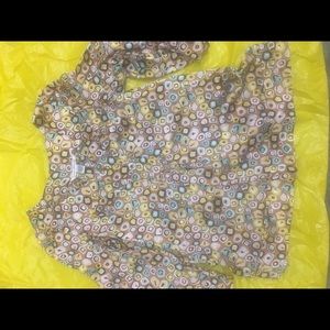 High quality soft silk printed yellow artsy blouse